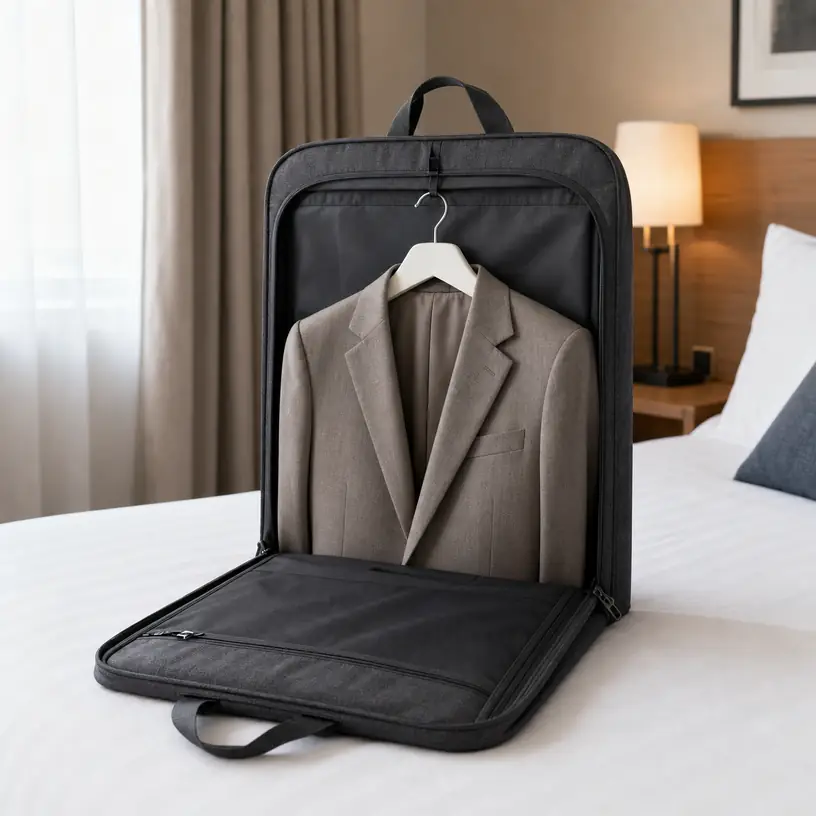 Illustrative image of a generic garment bag for a travel buying guide