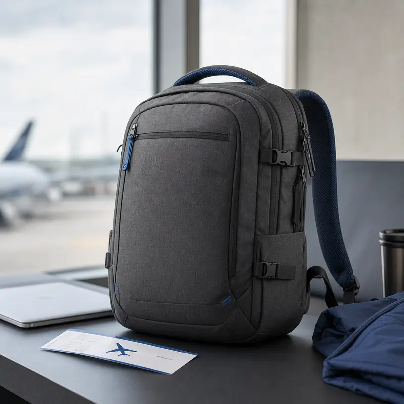 Illustrative compact travel backpack image for a buying guide