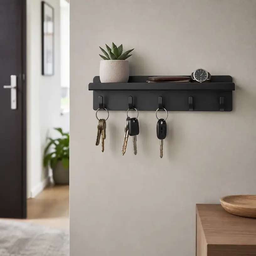 Illustrative image of a generic wall-mounted key holder in an entryway